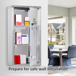 HOMCOM Lockable Medicine Cabinet: Stainless Steel Wall-Mounted Unit with 2 Shelves & Security Glass Door, 48cm Height - Aosom UK - thumbnail 7