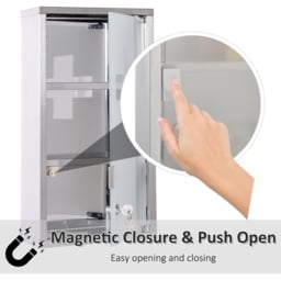 HOMCOM Lockable Medicine Cabinet: Stainless Steel Wall-Mounted Unit with 2 Shelves & Security Glass Door, 48cm Height - Aosom UK - thumbnail 4