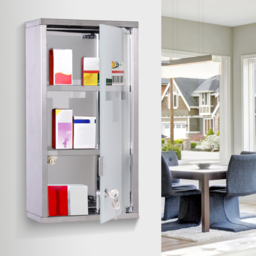 HOMCOM Lockable Medicine Cabinet: Stainless Steel Wall-Mounted Unit with 2 Shelves & Security Glass Door, 48cm Height - Aosom UK - thumbnail 2