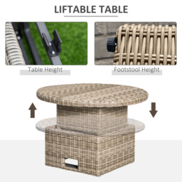 Outsunny 6-Seater Outdoor PE Rattan Patio Furniture Set Lounge Chair Round Daybed Liftable Coffee Table Conversation Set w/ Olefin Cushion, Grey - thumbnail 5