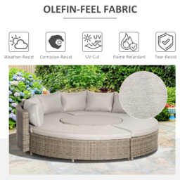 Outsunny 6-Seater Outdoor PE Rattan Patio Furniture Set Lounge Chair Round Daybed Liftable Coffee Table Conversation Set w/ Olefin Cushion, Grey - thumbnail 7