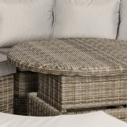 Outsunny 6-Seater Outdoor PE Rattan Patio Furniture Set Lounge Chair Round Daybed Liftable Coffee Table Conversation Set w/ Olefin Cushion, Grey - thumbnail 9