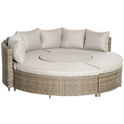 Outsunny 6-Seater Outdoor PE Rattan Patio Furniture Set Lounge Chair Round Daybed Liftable Coffee Table Conversation Set w/ Olefin Cushion, Grey - thumbnail 1
