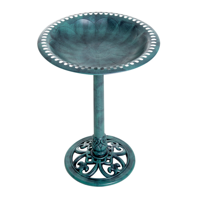 Outsunny Decorative Bird Bath: Scallop-Patterned Garden Feeder Stand, Time-Worn Green Finish - image 1
