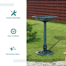 Outsunny Decorative Bird Bath: Scallop-Patterned Garden Feeder Stand, Time-Worn Green Finish - thumbnail 7