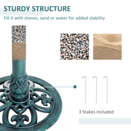 Outsunny Decorative Bird Bath: Scallop-Patterned Garden Feeder Stand, Time-Worn Green Finish - thumbnail 6