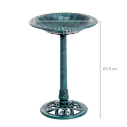 Outsunny Decorative Bird Bath: Scallop-Patterned Garden Feeder Stand, Time-Worn Green Finish - thumbnail 3
