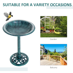 Outsunny Decorative Bird Bath: Scallop-Patterned Garden Feeder Stand, Time-Worn Green Finish - thumbnail 4