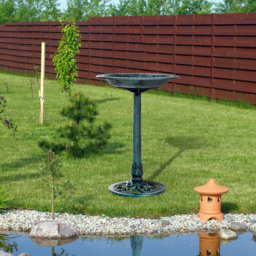 Outsunny Decorative Bird Bath: Scallop-Patterned Garden Feeder Stand, Time-Worn Green Finish - thumbnail 2