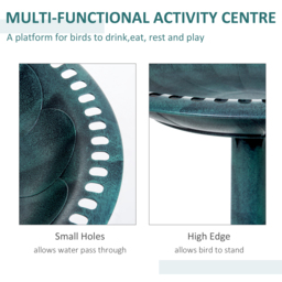 Outsunny Decorative Bird Bath: Scallop-Patterned Garden Feeder Stand, Time-Worn Green Finish - thumbnail 5