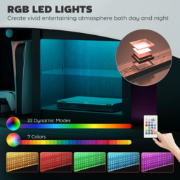 "HOMCOM 65"" TV Stand, with LED Lights and Storage - Black" - thumbnail 4