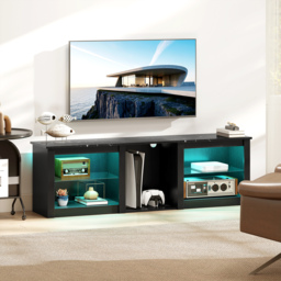 "HOMCOM 65"" TV Stand, with LED Lights and Storage - Black" - thumbnail 2