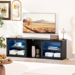 "HOMCOM 65"" TV Stand, with LED Lights and Storage - Black" - thumbnail 8