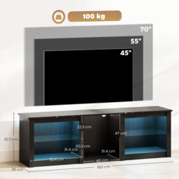 "HOMCOM 65"" TV Stand, with LED Lights and Storage - Black" - thumbnail 3