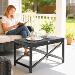 Outsunny Outdoor Coffee Table Side Table with X-Shape Frame for Patio, Balcony, Black - thumbnail 9