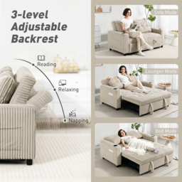 HOMCOM Corduroy Click Clack Sleeper Sofa with Pull Out Design, 2 Seater Sofa Bed, Cream White - thumbnail 5