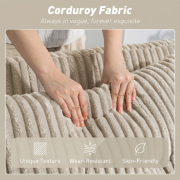 HOMCOM Corduroy Click Clack Sleeper Sofa with Pull Out Design, 2 Seater Sofa Bed, Cream White - thumbnail 6