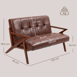 HOMCOM Compact 2 Seater Sofa, Vintage Tufted Loveseat Sofa with Solid Wood Legs, PU Leather Small Couch Settee for Living Room, Bedroom, Home Office, 133 x 81 x 785 cm, Brown - thumbnail 3