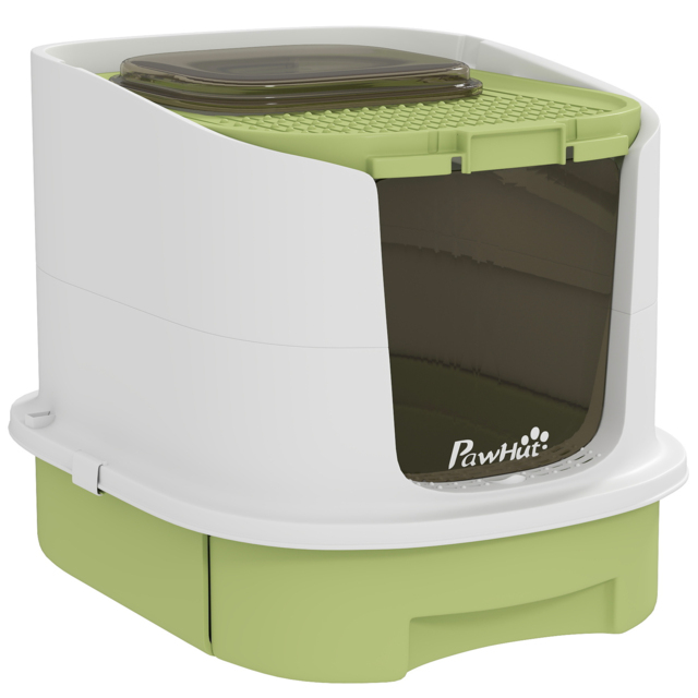 PawHut Cat Litter Box with Lid, Scoop, Deodorisation Bags, Top Entry, Green - image 1