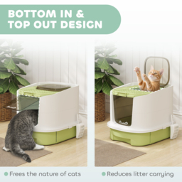 PawHut Cat Litter Box with Lid, Scoop, Deodorisation Bags, Top Entry, Green - thumbnail 6