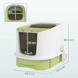 PawHut Cat Litter Box with Lid, Scoop, Deodorisation Bags, Top Entry, Green - thumbnail 3