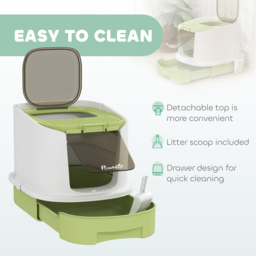 PawHut Cat Litter Box with Lid, Scoop, Deodorisation Bags, Top Entry, Green - thumbnail 5