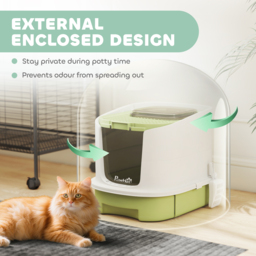 PawHut Cat Litter Box with Lid, Scoop, Deodorisation Bags, Top Entry, Green - thumbnail 4