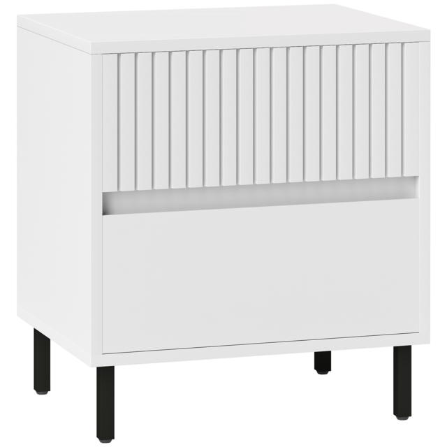 HOMCOM Simple Line Indented Two-Drawer Bedside Table - White - image 1