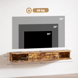 HOMCOM 120 cm Floating TV Unit for TVs up to 50 Inch - Rustic Brown - thumbnail 3