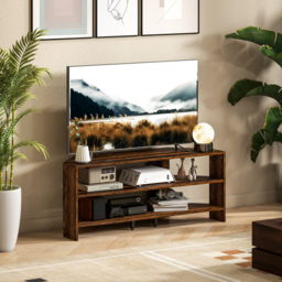 HOMCOM Corner TV Stand with 2 Open Shelves for 47 Inch TV - Rustic Brown - thumbnail 6