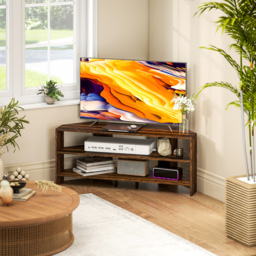 HOMCOM Corner TV Stand with 2 Open Shelves for 47 Inch TV - Rustic Brown - thumbnail 7