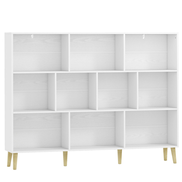 HOMCOM 10-Cube Bookcase, 3-Tier Book Shelf with Solid Wood Legs, 140 cm Modern Bookshelf with Anti-Tip Kit for Bedroom, White - image 1
