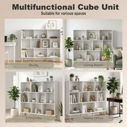 HOMCOM 10-Cube Bookcase, 3-Tier Book Shelf with Solid Wood Legs, 140 cm Modern Bookshelf with Anti-Tip Kit for Bedroom, White - thumbnail 7
