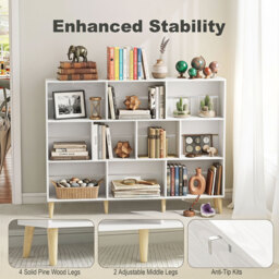 HOMCOM 10-Cube Bookcase, 3-Tier Book Shelf with Solid Wood Legs, 140 cm Modern Bookshelf with Anti-Tip Kit for Bedroom, White - thumbnail 5