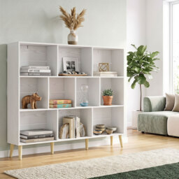 HOMCOM 10-Cube Bookcase, 3-Tier Book Shelf with Solid Wood Legs, 140 cm Modern Bookshelf with Anti-Tip Kit for Bedroom, White - thumbnail 2