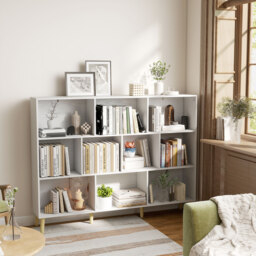 HOMCOM 10-Cube Bookcase, 3-Tier Book Shelf with Solid Wood Legs, 140 cm Modern Bookshelf with Anti-Tip Kit for Bedroom, White - thumbnail 8