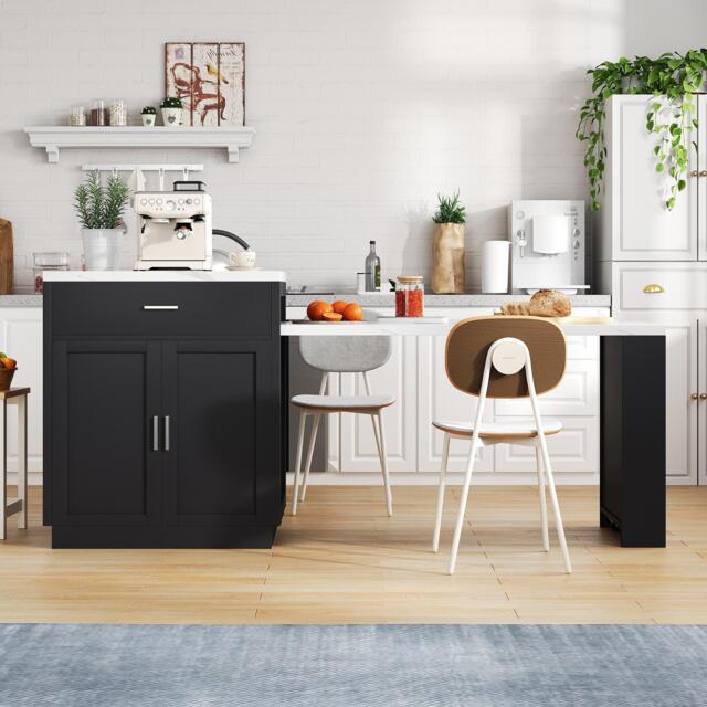 Versatile Kitchen Island with Extendable Dining Table and Adjustable Shelf, Space-Saving Table for 2-6 People, 211L x 55W x 89.5H cm, Black - Aosom UK - image 1