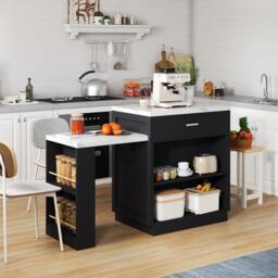 Versatile Kitchen Island with Extendable Dining Table and Adjustable Shelf, Space-Saving Table for 2-6 People, 211L x 55W x 89.5H cm, Black - Aosom UK - thumbnail 8