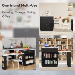 Versatile Kitchen Island with Extendable Dining Table and Adjustable Shelf, Space-Saving Table for 2-6 People, 211L x 55W x 89.5H cm, Black - Aosom UK - thumbnail 7