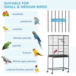 PawHut Avian Abode: Wheeled Metal Cage for Canaries & Parakeets, Wooden Perch, Feeder Tray, Jet Black - Aosom UK - thumbnail 7