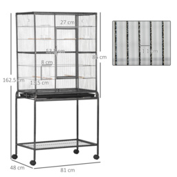 PawHut Avian Abode: Wheeled Metal Cage for Canaries & Parakeets, Wooden Perch, Feeder Tray, Jet Black - Aosom UK - thumbnail 3