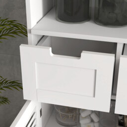Kleankin Louvred Door Bathroom Storage Unit, Floor Cabinet with Drawers, Open Shelf, Adjustable Shelf, White - Aosom UK - thumbnail 8