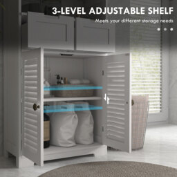Kleankin Louvred Door Bathroom Storage Unit, Floor Cabinet with Drawers, Open Shelf, Adjustable Shelf, White - Aosom UK - thumbnail 5