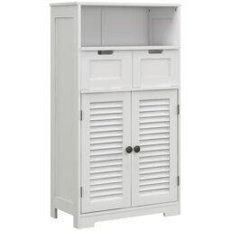 Kleankin Louvred Door Bathroom Storage Unit, Floor Cabinet with Drawers, Open Shelf, Adjustable Shelf, White - Aosom UK - thumbnail 1
