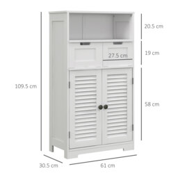 Kleankin Louvred Door Bathroom Storage Unit, Floor Cabinet with Drawers, Open Shelf, Adjustable Shelf, White - Aosom UK - thumbnail 3