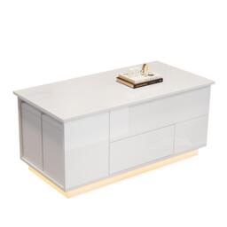 Lift-Top Coffee Table with App-Controlled LED, Sleek White Center Table with 2 Storage Ottomans, 100L x 50W x 45H cm, White - Aosom UK - thumbnail 9