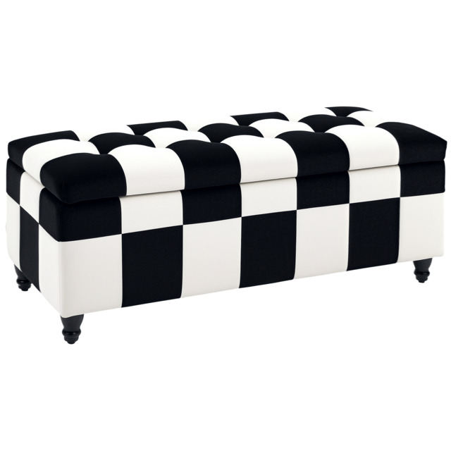 HOMCOM Ottoman Storage Box Storage Rubberwood Frame Long Ottoman Storge Velvet Storage Ottoman 114 x 47 x 47cm, White and Black - Aosom UK - image 1