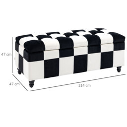 HOMCOM Ottoman Storage Box Storage Rubberwood Frame Long Ottoman Storge Velvet Storage Ottoman 114 x 47 x 47cm, White and Black - Aosom UK - thumbnail 3
