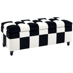 HOMCOM Ottoman Storage Box Storage Rubberwood Frame Long Ottoman Storge Velvet Storage Ottoman 114 x 47 x 47cm, White and Black - Aosom UK - thumbnail 1