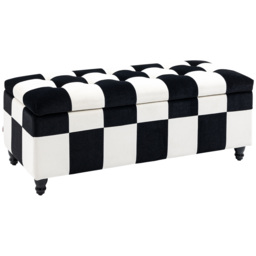 HOMCOM Ottoman Storage Box Storage Rubberwood Frame Long Ottoman Storge Velvet Storage Ottoman 114 x 47 x 47cm, White and Black - Aosom UK